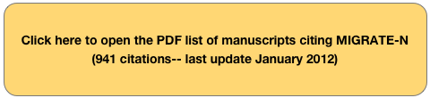 Click here to open the PDF list of manuscripts citing MIGRATE-N  (941 citations-- last update January 2012)